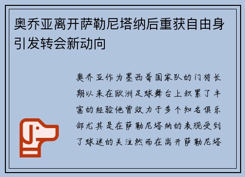 奥乔亚离开萨勒尼塔纳后重获自由身引发转会新动向