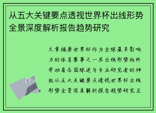 从五大关键要点透视世界杯出线形势全景深度解析报告趋势研究